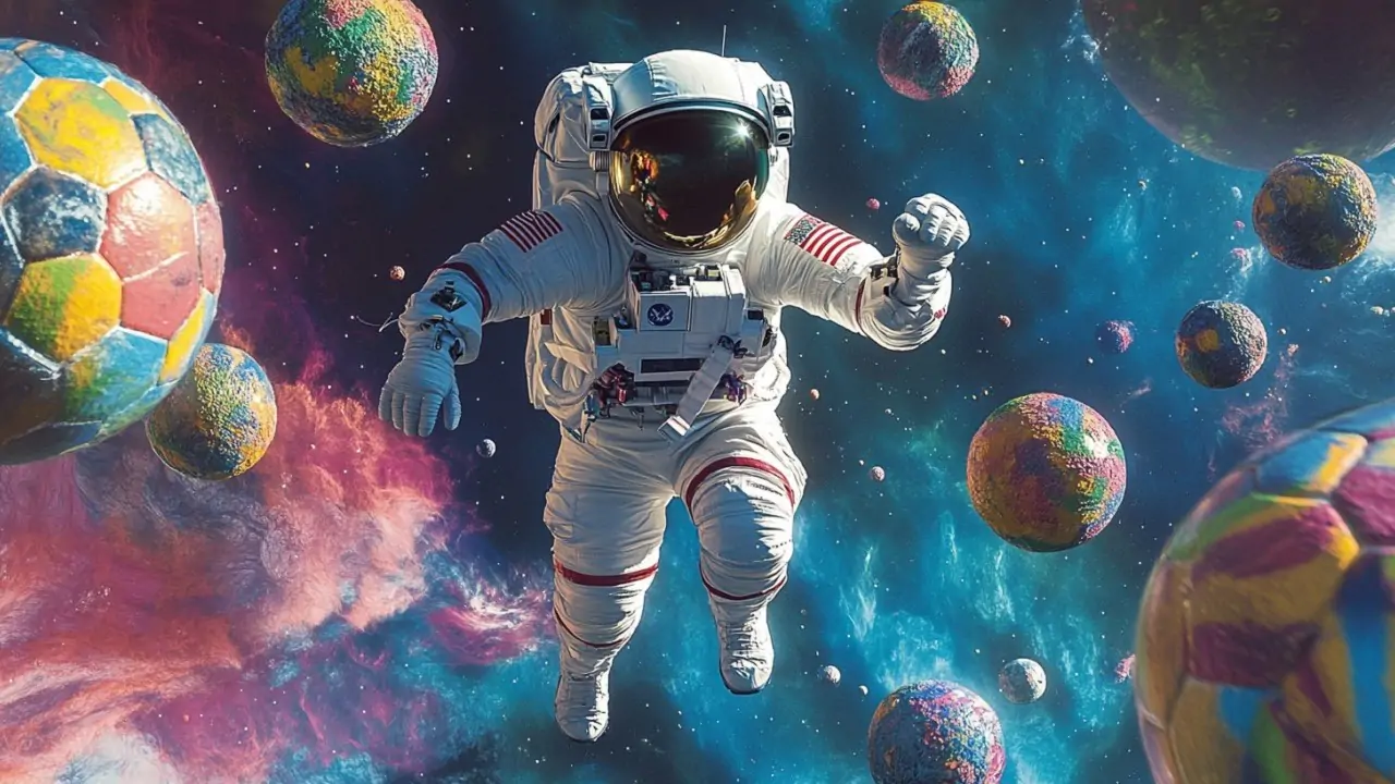 Astronaut in colorfull space