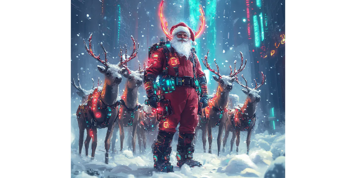 Futuristic Santa in Neon City